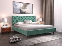 SABTA Craft Modern Upholstered King Size Bed for Bedroom | Wooden Double Bed | Platform Cot Bed with Upholstery Premium Fabric | 6.5 x 6 Ft | Sheesham Solid Wood (Rosewood, Green)