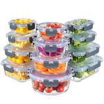 MFY 12-Pack Glass Containers with Lids, Reusable Meal Prep Containers, Leak-Proof, Airtight Glass Food Storage Containers with Lids, Safe for Microwave, Oven, Freezer, and Dishwasher Gray