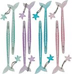 Maydahui 12PCS Cute Mermaid Shape Rollerball Pen Fish Pens Creative Crystal Flash Powder Starfish Pendant Signature Pen Black Gel Ink Design for School Student