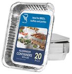 Rollay 20 Pack Aluminium Foil Trays with Lids 21.4x16x5cm/1000ml- Foil Food Containers with Lids for Food Storage, Baking, Roasting, Takeaway and Party (Pack of 20 with Lids)