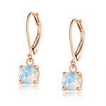 Leverback Earrings Dangle 18K Rose Gold Plated 6mm Round White Opal October's Birthstone Gemstone Earrings Drop for Women Hypoallergenic Jewellry Gifts