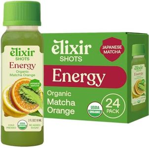 Elixir Energy Shots with Gentle Caffeine & L-Theanine to Support Focus, Organic Japanese Matcha, Orange, Cold-Pressed Shots, No Added Sugar, 24-Pack