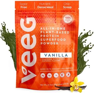 Veeg Meal Replacement Shake – All in One Protein Smoothie with Greens Superfood Powder, Multivitamins, MCT Oil, Spirulina, Digestive Enzymes - Vegan, Sugar-Free, 15 Servings (Vanilla)