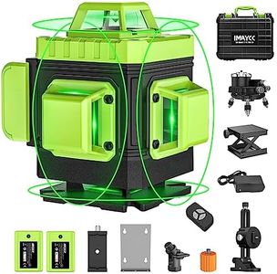 IMAYCC Laser Level Green Self Leveling 16 Lines 4Dx360°Adjustable Brightness Horizontal and Vertical Cross Line with Manual and Pulse Mode for Indoor Outdoor,2xBatteries,Remote Control,and More