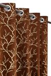 Vervique Premium Soft Foil Print Tree Design Velvet Room Darkening Door Curtains 7 feet Long Set of 1 | Parde for Living Room and Bedroom | Eyelet Rings | Brown Curtain