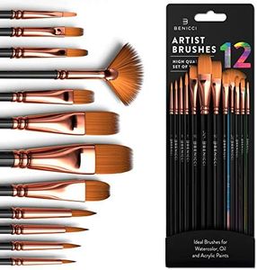 Professional Artist Paint Brush Set of 12 - Painting Brushes Kit for Kids, Adults Fabulous for Canvas, Watercolor & Fabric - for Beginners and Professionals - Great for Water, Oil or Acrylic Painting