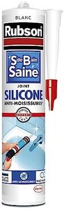 Rubson Mastic Salle de bain Saine Blanc , Joint silicone multi-matériaux renforcé en antifongiques, mastic sanitaire blanc, souple & étanche, 280 ml