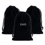 kuou 10 Pcs Jewellery Pouches, 12x15cm Black Velvet Drawstring Bag Big Size Jewellery Gift Bags for Jewelry Gift ID Card Passport Packaging