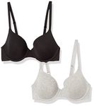 Amazon Essentials Women's Comfortable Underwire T-Shirt Bra, Pack of 2, Black/Grey Heather, 38DD