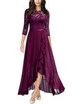 MIUSOL Women's Elegant Scoop Neck Floral Lace Formal Wedding Maxi Dress (Large, Magenta)