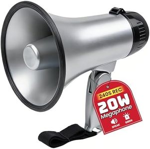 MyMealivos 20W Megaphone Bullhorn, Built in Siren & 240s Recording, 5.4"×8.6" Portable Megaphone with Volume Control Cover Up to 300 feet+ for Indoor and Outdoor Activities(Silver)