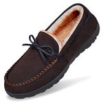 MIXIN Mens Slippers Moccasins Slippers for Men House Shoes with Warm and Cozy Memory Foam Hard Sole Men's Indoor Outdoor Slippers, Dark Brown, 10