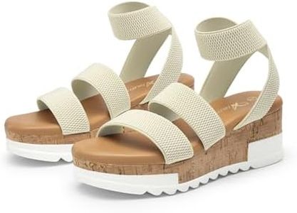 Athlefit Women's Wedge Sandals Platform Sandals Cork Elastic Strap Sandals Size 8 Beige