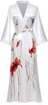 EORUBE Long Kimono Robe Women Cover Up Print Floral Satin Sleepwear Silky Bathrobe Bachelorette Robe (White - Morning Dew)