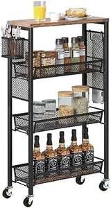 YITAHOME Kitchen Cart with Wheels, 4-Tier Slim Storage Cart, Mobile Utility Cart with Wooden Tabletop and Mesh Baskets, 19.2''x 7.3''x 34.3'', Rolling Cart for Kitchen, Bathroom, Laundry Room