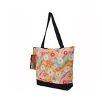 NGIL Medium Top Zipper Closure Canvas Tote Bag with Attached Matching Coin Purse For Teachers, Moms, Students and Nurses, Groovy Flower-black