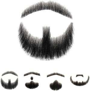 CTRLALT Fake Beard 100% Human Hair Full Hand Tied Lace Fake Mustache Goatee Realistic Makeup for Halloween or Other Funny Cosplay Costume Party(black)