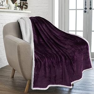 PAVILIA Purple Sherpa Fleece Throw Blanket for Couch Twin, Soft Thick Bed Blanket Sofa, Cozy Warm Throw Blanket All Season, Fuzzy Plush Winter Blanket, Dark Eggplant Decorative Throw, 60x80