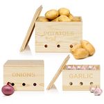 Edudif Potato and Onion Storage Bin Wooden Potato Storage Set of 3 Stackable Onion Storage with Aerating Storage Holes for Potato Onion Garlic Container