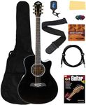 Oscar Schmidt OA10CE Mini Auditorium Cutaway Acoustic-Electric Guitar - Black Bundle with Gig Bag, Cable, Tuner, Strap, Picks, Instructional Book, DVD, and Austin Bazaar Polishing Cloth