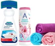 Dr Beckmann Carpet Stain Remover (650ml) With Cleaning Applicator Brush + Microfibre Cloths (3 pcs) + Astonish Shake & Fresh Pink (400g) Bundle. Perfect To Remove Stubborn Stains And Odour