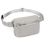 UTO-Fanny-Pack-for-Women-Belt-Bag Waterproof Nylon Fashion Slim Lightweight Waist Pack with 3 Zipper Pockets Light Grey CA