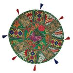 Rajasthaniartdecor Patchwork Khambadiya Round Mudda Meditation Floor Seat Vintage Foot Ottoman Stool Throw Pillow Cushion Cover 18 X 18 Inch Cover Only (2)