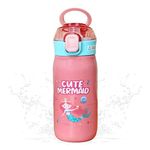 FunBlast Cute Water Bottle with Sipper - Stainless Steel Water Bottle for Kids, Insulated Sipper Bottle for Kids - Anti-Leak Hot and Cold Bottle, Cartoon Water Bottle for Kids - 500 ML (Mermaid)