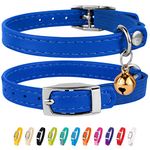 CollarDirect Leather Cat Collar, Cat Safety Collar with Elastic Strap, Kitten Collar for Cat with Bell Black Blue Red Orange Lime Green (Neck Fit 9"-11", Navy Blue)