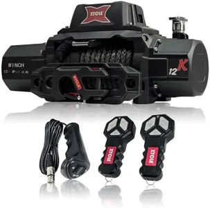 XYCLE 12000lbs Electric Winch 12V IP68waterproof Off-Road Vehicle Rescue winchs with2wireless Remote Controls and1/2"Synthetic Rope Suitable for Towing SUVs,Loggers,Trucks,Trailers,Jeeps,4WD(Black)