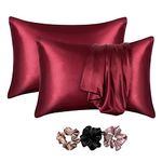 GO WELL Satin Pillowcase for Hair and Skin, Silk Satin Pillowcase 2 Pack, Queen Size Pillow Cases Set of 2, Silky Pillow Cover with Envelope Closure (18x28, Burgundy) 600 TC
