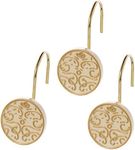 Creative Scents Decorative Shower Curtain Hooks Gold - Set of 12 Beige with Gold Shower Hooks for Shower Curtain - Sturdy Constructed Smooth Gliding Shower Rings for Curtain - (Shannon Collection)