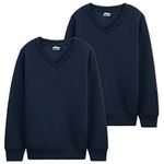 CityComfort Boys V Neck Sweatshirt with Long Cuffed Sleeves (Navy - 2 Pack, 7-8 Years)