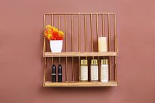 Indian Artisans� Multipurpose Strong Gold Plated Wall Holder Broadside Storage Box Shower Rack Shelf for Home Living Room Bedroom Bathroom Office Wall Decoration, Pack of 1 (Golden)