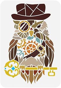 FINGERINSPIRE Stencil a forma di gufo Steampunk, 21 x 29,7 cm, riutilizzabile, per pittura con gufo, cappello chiave, vetro, stencil a tema animale, stencil per pittura riutilizzabile, per progetti