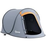 Outsunny 2 Man Pop up Tent, Camping Tent, 2000mm Waterproof with Portable Carry Bag for Fishing Hiking Backpacking, Grey