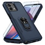 Janmitta Compatible with Moto G Stylus 5G 2023 Case with Screen Protector,Heavy Duty Shockproof Full Body Phone Cover Built in Metal Ring Holder Kickstand,Navy Blue