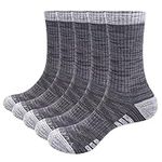 YUEDGE Men's Sports Athletic Work Boot Socks 5 Pairs/Pack Comfy Cotton Moisture Wicking Heavy Cushioned Crew Socks(Grey, X-Large)