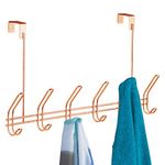 iDesign 44019 Coat Hooks Over the Door, Copper Coat Hanger with 6 Hooks Made of Durable Metal, Copper Wardrobe Storage for Jackets, Hats or Towels, Copper