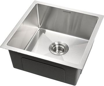 Amirra Kitchen Stainless Steel Sink, Silver Single Bowl Basin Sinks, Heavy Duty Premium Quality with Waste R-10 Round Corner for Laundry Bar Home (Silver, 440mm x 440mm)