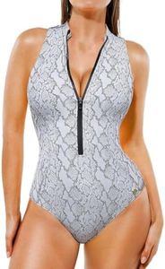 Popilush Snake Print Swimsuits for Women Tummy Control Black One Piece Shapewear Swimsuit Mock Neck Zipper Slimming Bathing Suits Padded Outfits