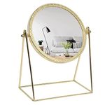 BIRMON 360 Degree Rotate Metal Golden Magic Makeup Mirror With Stand For Men & Woman, Foldable Mirror, Portable Princess Mirror (Framed, Tabletop Mount, Round)