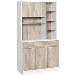 HOMCOM 71" Kitchen Buffet with Hutch, Freestanding Kitchen Pantry Storage Cabinet with Adjustable Shelf, Doors, Drawers, Microwave Counter, Natural