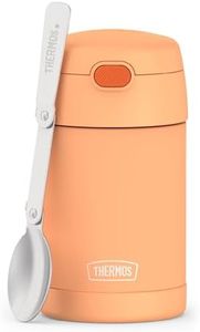 THERMOS FUNTAINER 16 Ounce Stainless Steel Vacuum Insulated Food Jar with Folding Spoon, Neon Orange