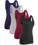 Knuffnee Women Tank Tops Basic Vest Top Sleeveless Cami Undershirt 4 Pack Dark Blue/Grey/Wine Red/Black L