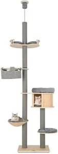 Costway 6-Tier Floor-to-Ceiling Cat Tree, 255-280cm Adjustable Height, Tall Cat Tower with Cat Condo, Hammock, Scratching Posts, Springboard, Platform, Cat Climbing Activity Center for Indoor Kittens