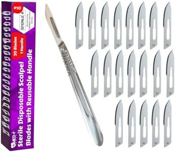 MedHelp Pack of 21 Surgical Blades #10 with Stainless Steel Scalpel Handle - High Carbon Steel Sterile Dermaplane Blades, Dermaplaning Tool for Face, Podiatry, Crafts