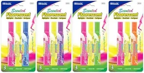 BAZIC Products Fruit Scented Highlighters – Chisel Broad Line Fine Point Highlighters for Kids, Assorted Color Highlighter for School, and Study Use, Smooth Marking, (3/Pack), 4-Packs