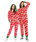 Tipsy Elves Christmas Onesies for Adults - Comfy Unisex Matching Holiday Jumpsuits with Convenient Pockets, Hohoho (Red White), Large