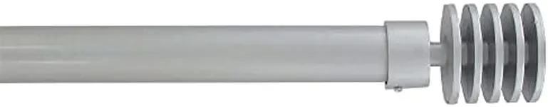 Adjustable Single Curtain Rod 50"-82" with Layered Disc Finials and Brackets, Gray